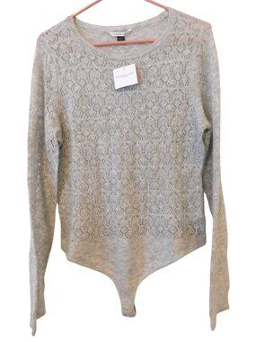 NWT American Eagle Womens XL Gray Long Sleeve Wispy-Knit Bodysuit